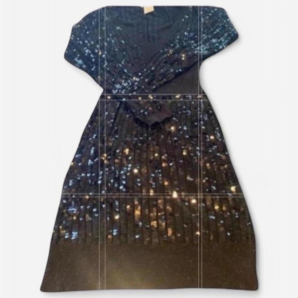 NWOT GUESS by Marciano Black Sequin Deep V-Neck Long
Sleeve Sweater Dress Large